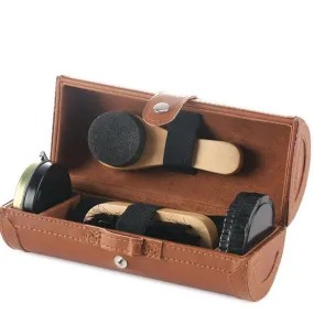 Elegant Leather Portable Shoe Care & Polish Kit 6 Pcs